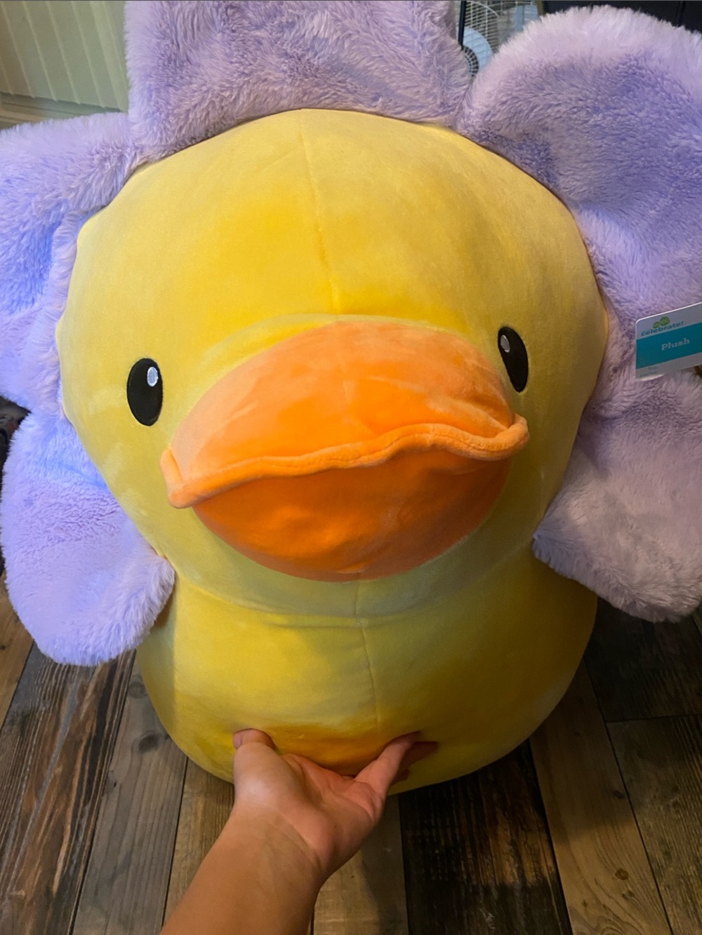 Plush Yellow Duck with Lavender Flower Ears - Soft Cuddly Toy